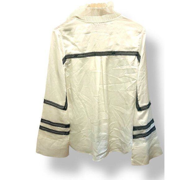 Self Portrait Womens White & Black Top Size US 6 Detailed Lace Ruffle Mock Neck - Picture 7 of 13